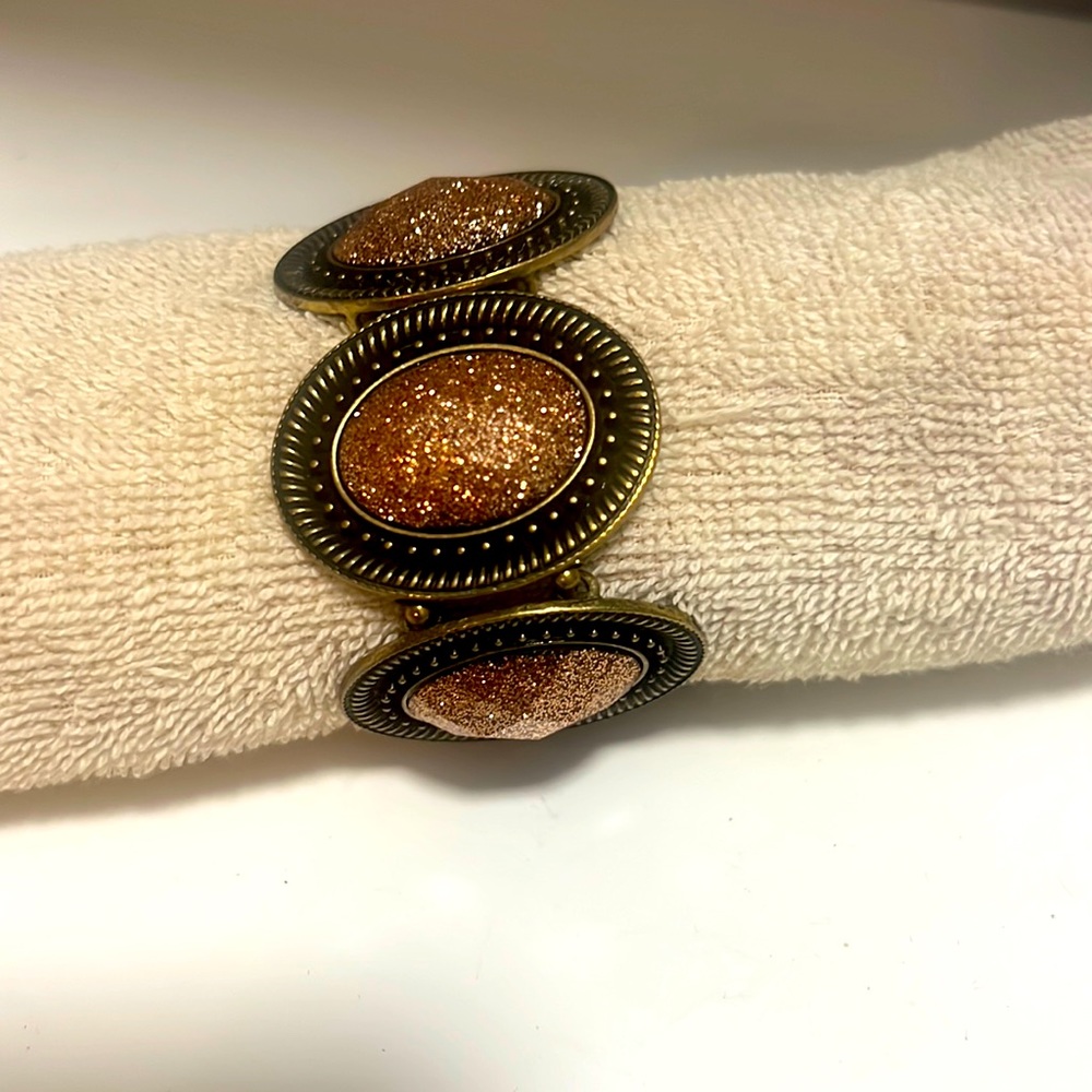 Gold and rose gold sparkle adjustable bangle bracelet